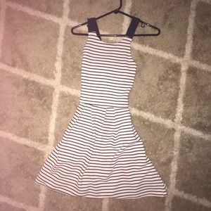 Cute pleated navy blue striped dress